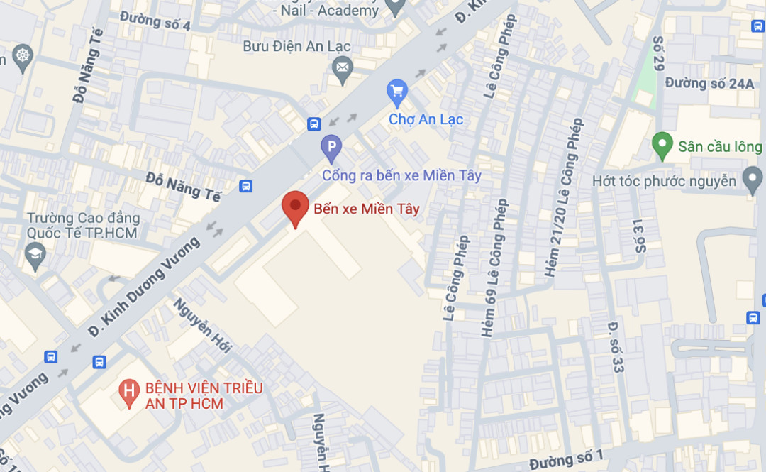 Bản đồ vị trí Bến xe Miền Tây tại TP.HCM, hướng dẫn di chuyển theo sơ đồ bến xe.