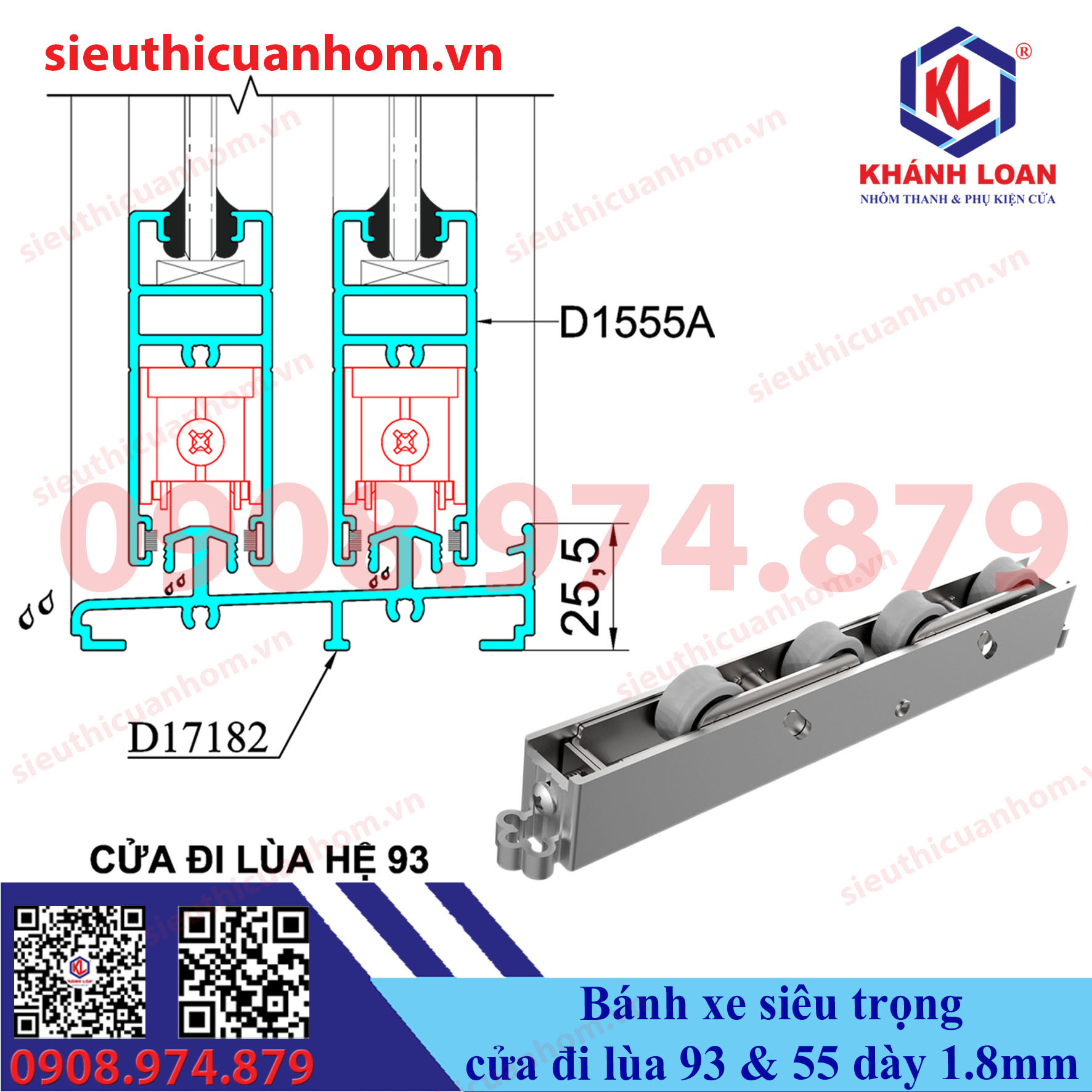 Cấu tạo bánh xe cửa lùa nhôm Xingfa 4 bánh