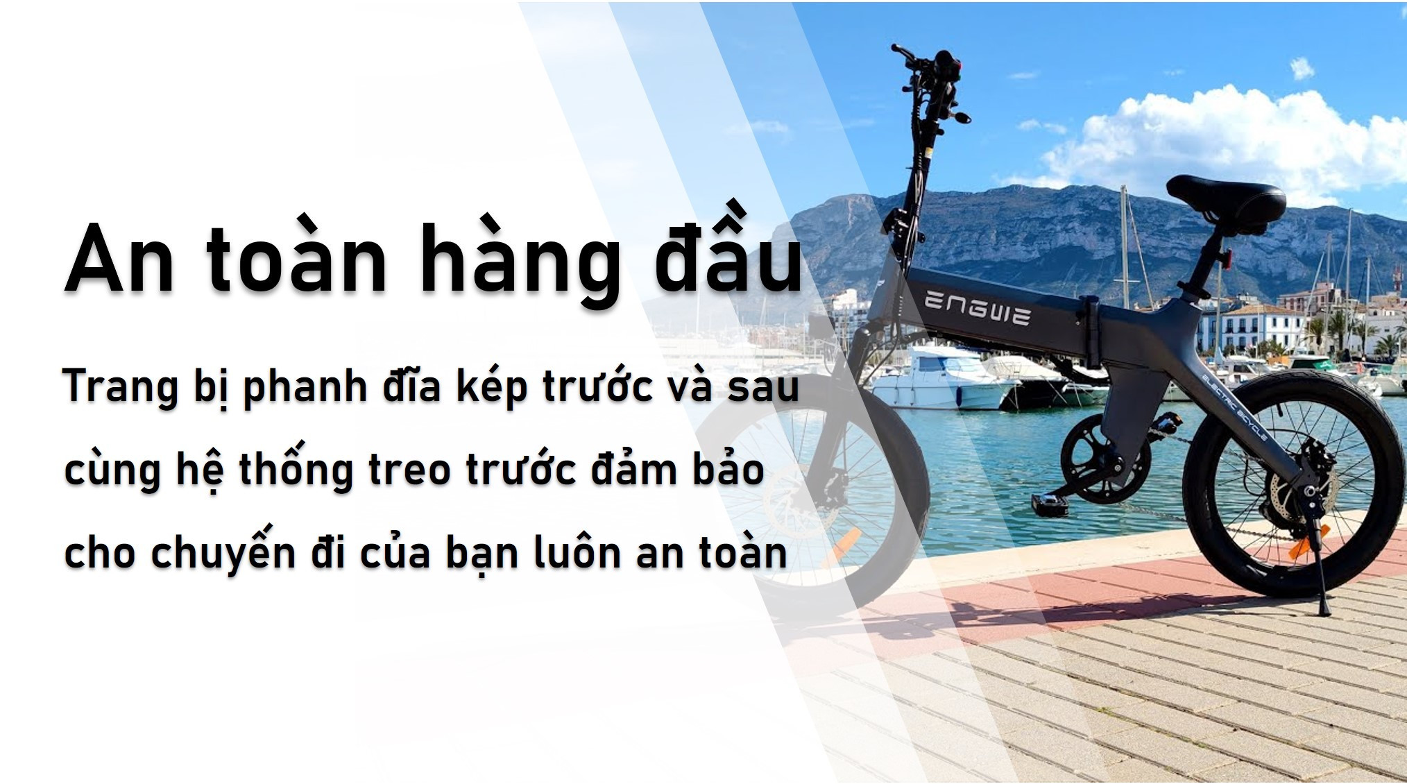 chi tiết phanh đĩa và phuộc trước của xe đạp điện Engwe C20 Pro