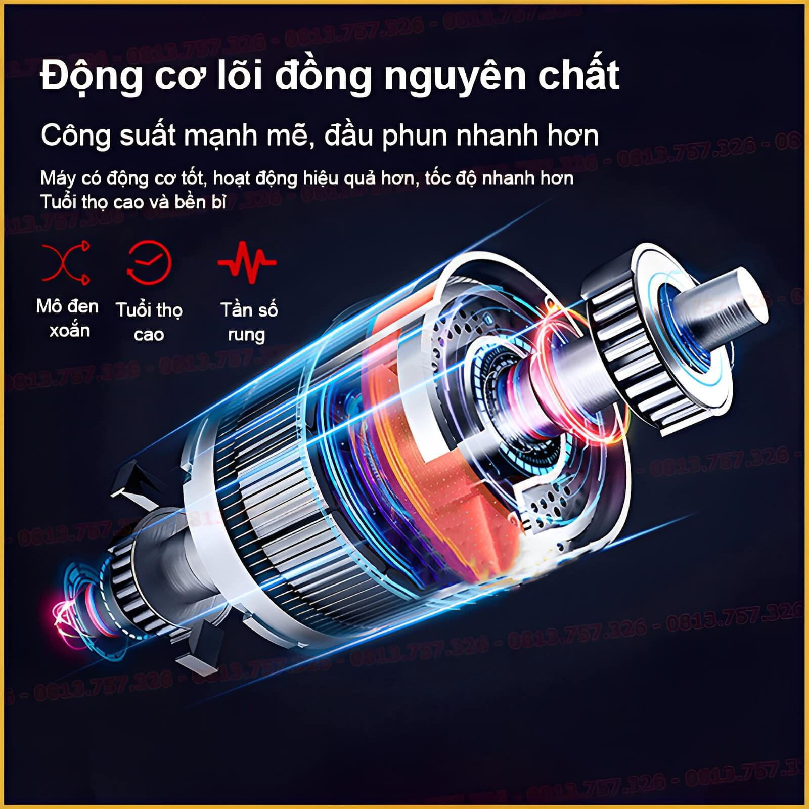 Động cơ lõi đồng 100% bền bỉ của máy rửa xe cầm tay