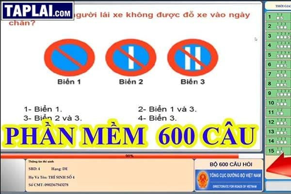 Giao diện ôn luyện 600 câu hỏi lý thuyết lái xe B2