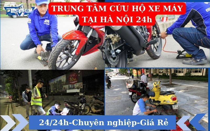 Hình ảnh xe máy đang được cứu hộ trên đường phố Hà Nội, minh họa dịch vụ cứu hộ xe máy hà nội 24/24