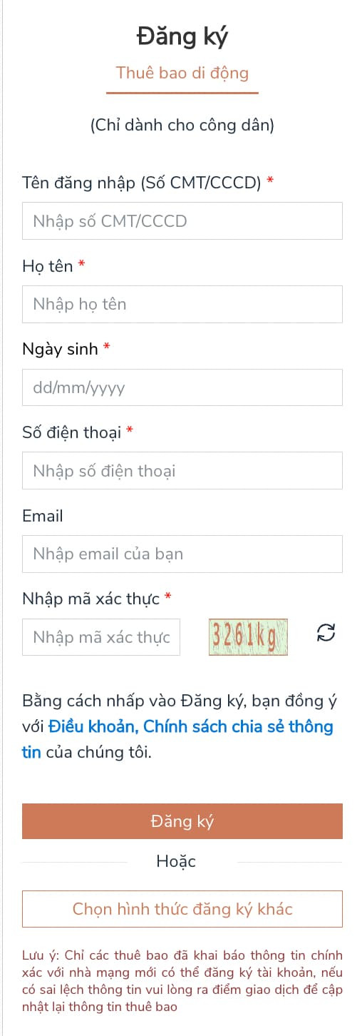 Nhập thông tin cá nhân để đăng ký tài khoản