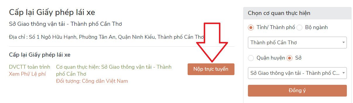 Nút nộp hồ sơ cấp lại bằng lái xe máy trực tuyến
