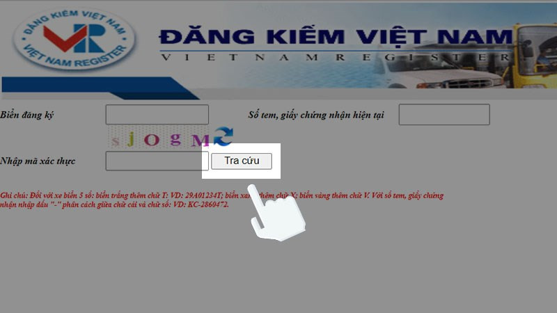 Nút "Tra cứu" trên trang Cục Đăng kiểm Việt Nam để xem thông tin xe và gián tiếp tra cứu chủ xe qua biển số