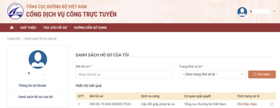 Theo dõi trạng thái hồ sơ đổi giấy phép lái xe