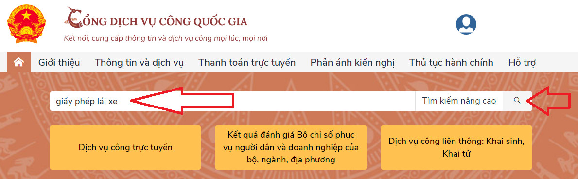 Tìm kiếm dịch vụ cấp lại giấy phép lái xe khi bị mất trên Cổng DVC