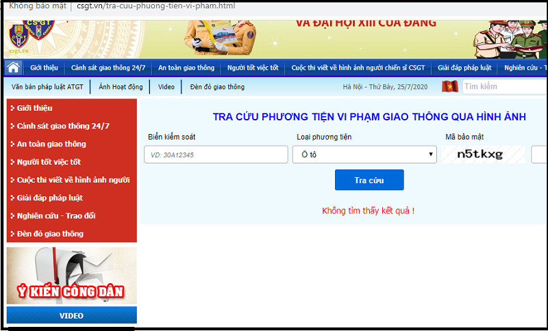 Trang web Cục Cảnh sát giao thông để kiểm tra vi phạm phạt nguội