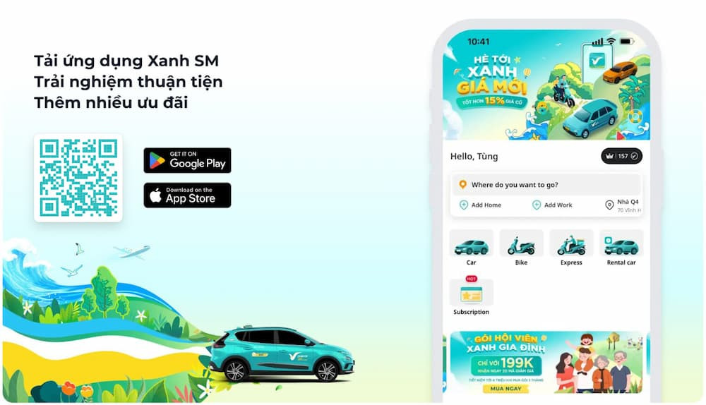 Ứng dụng Xanh SM hỗ trợ di chuyển tiện lợi đến các điểm đón của tổng đài xe Sao Việt