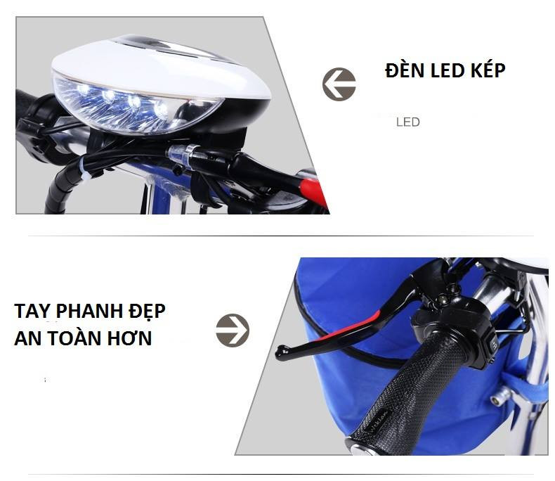 xe đạp điện mini với đèn pha LED sáng