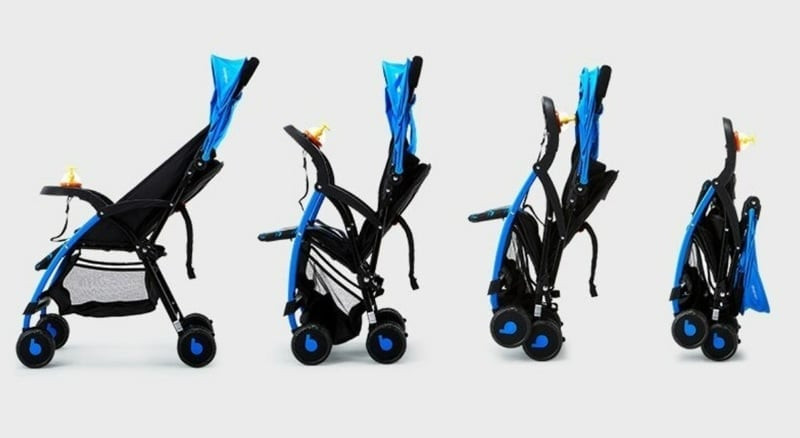 Xe đẩy trẻ em thông thường sau khi được gập gọn, minh họa cách gấp xe đẩy trẻ em tiện lợi