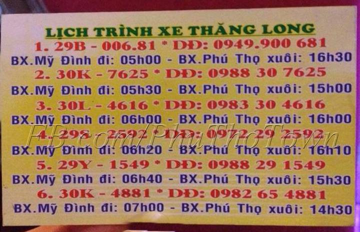 Xe khách Thăng Long tiện lợi cho tuyến Phú Thọ Hà Nội