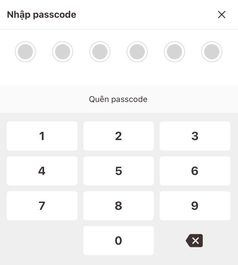 Yêu cầu nhập passcode trên VNeID để xác thực quá trình tích hợp giấy tờ xe.